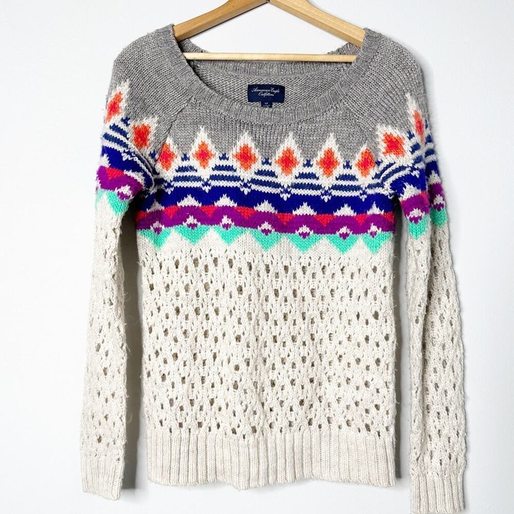 American Eagle Knit Sweater Small Fair Isle Wool Blend